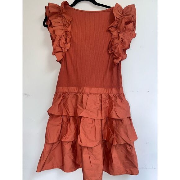 ULLA JOHNSON Hanna Tiered Ruffle Mini Dress Size 10 Women’s in Burnt Orange - Picture 7 of 12